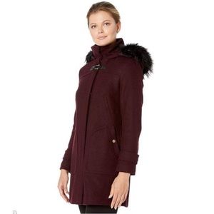 NWT Cole Haan wool blend trench in burgundy Bordeaux.